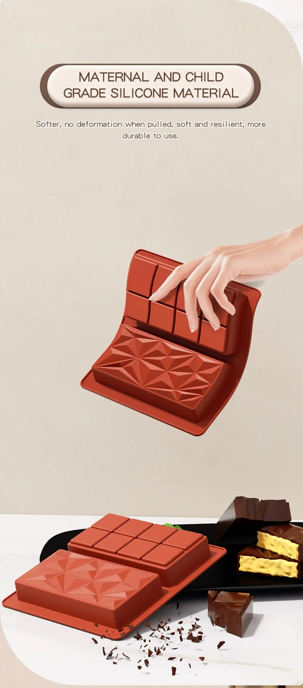 Chocolate Bar Mold Deep Dubai 1 Inch Pistachio Chocolate Bar Silicone Thick Mold for Stuffed Bar, Large Candy Bar Mold for Filli