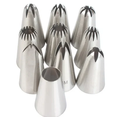 10pcs Piping Nozzles Set,Stainless Steel Icing Nozzles, Cream Cake Piping Tips For Dessert Biscuit Cup Cake, Kitchen Accessories