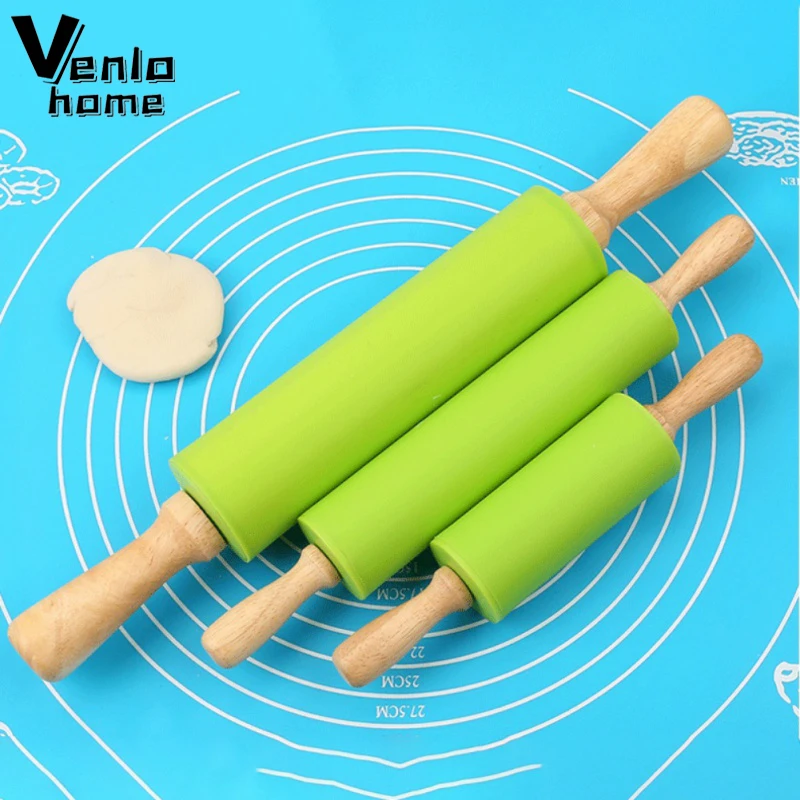 Non-Stick Silicone Rolling Pin Wooden Handle Pastry Dough Flour Roller Kitchen Cooking Baking Tool For Pasta Cookie Dough Non-Stick Silicone Rolling Pin Wooden Handle Pastry Dough Flour Roller Kitchen Cooking Baking Tool For Pasta Cookie Dough