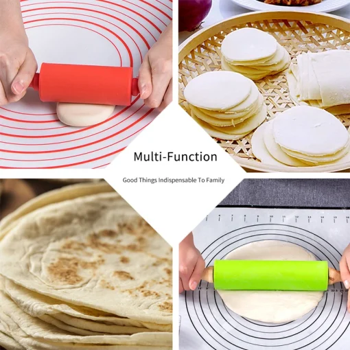 Non-Stick Silicone Rolling Pin Wooden Handle Pastry Dough Flour Roller Kitchen Cooking Baking Tool For Pasta Cookie Dough - Image 6